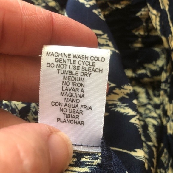 LOVE TREE Medium Blue Cream Printed Pants Elastic Waistband Drawstring Pockets - Picture 6 of 7